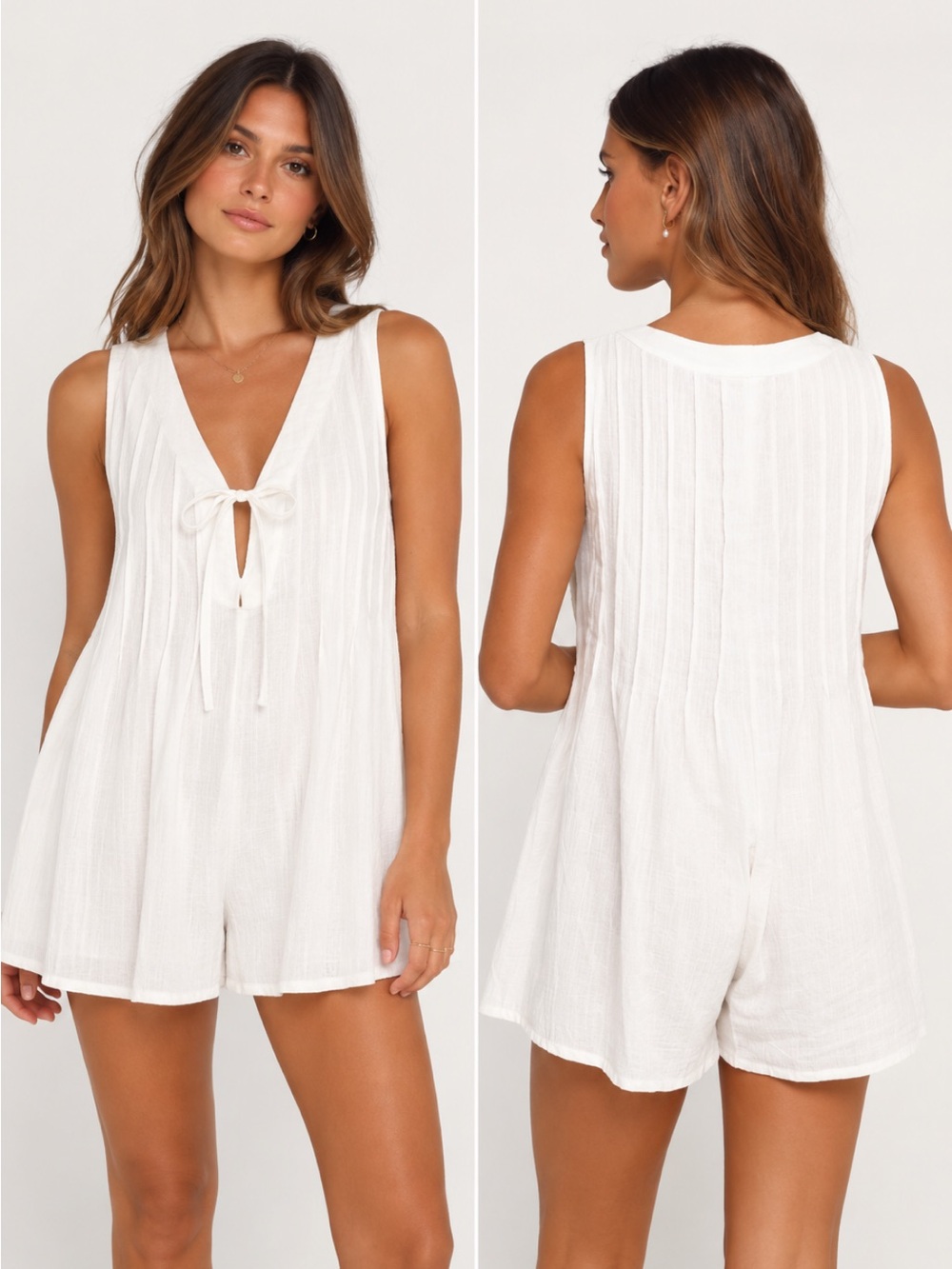 Petal & Pup White Sleeveless Tie-Front Romper